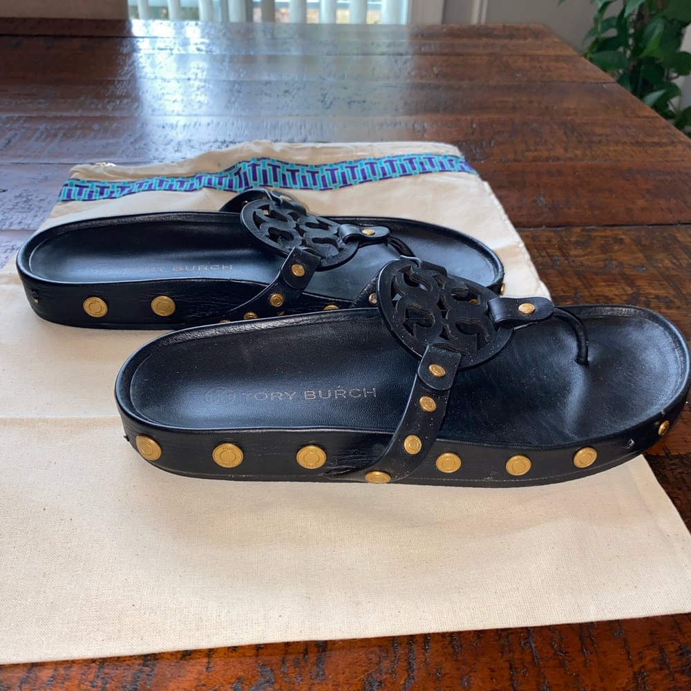 Tory Burch Black Slides with Gold Studs